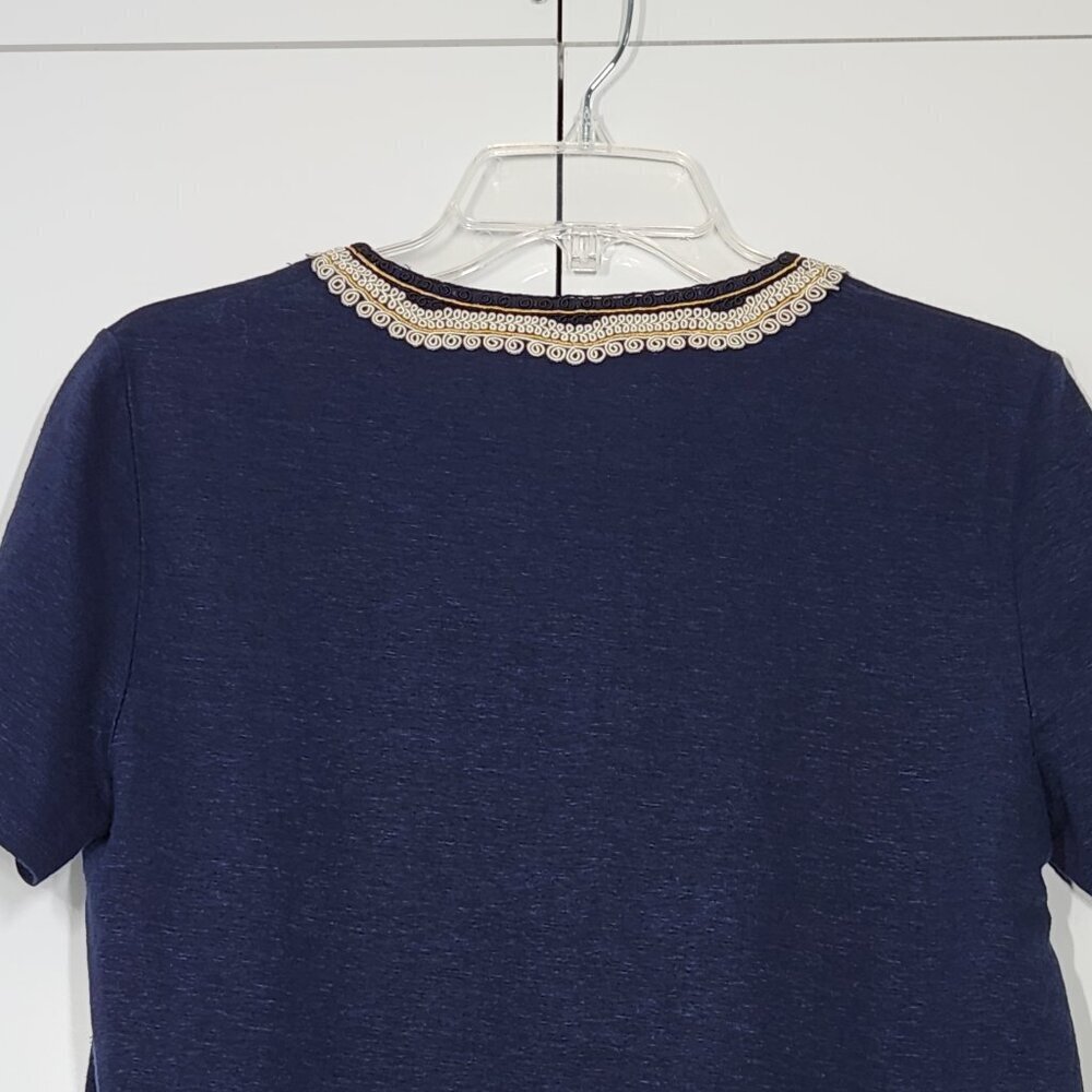 Tory Burch Liliana Soutache Linen Dress Size M Blue - Picture 5 of 7